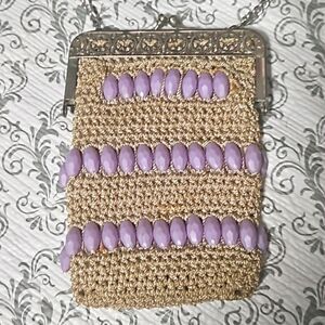 Vintage Art Deco Small Purple Beaded Crotched Flapper Purse Handbag